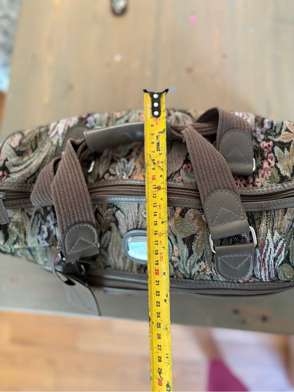Jordache Vintage Brown Floral Tapestry Duffel Bag with Green Accents - Picture 4 of 4